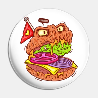 Burger Face Horror Pin