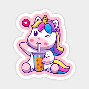 Cute Unicorn Drink Boba Milk Tea Cartoon Magnet