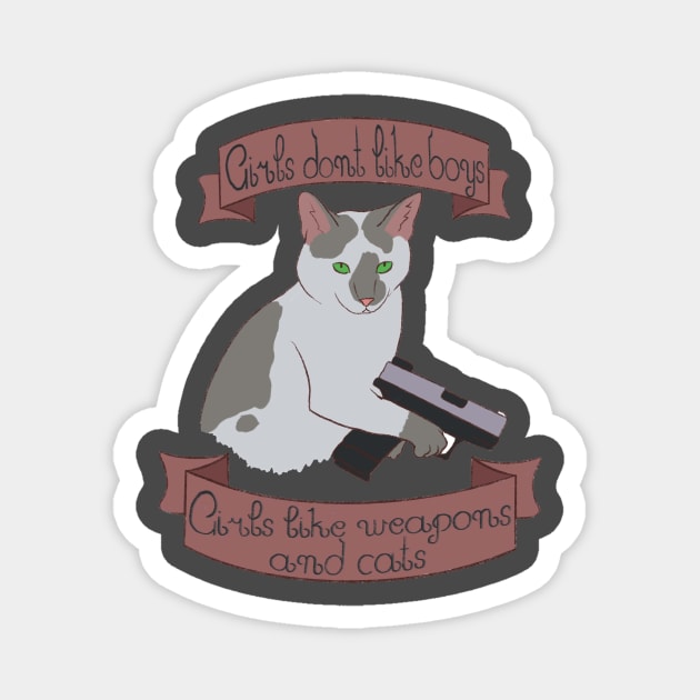 Cute cat with a gun Magnet by Cindis shop