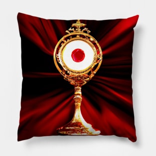 3D Look Artificial Intelligence Art of a Eucharistic Miracle Body and Blood of Christ in a Monstrance Pillow