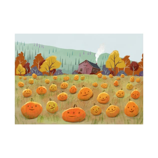 Happy Pumpkin Field - Halloween Illustration by rudyfaber