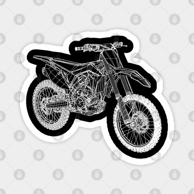 White CRF250R Motorcycles Blueprint Sketch Art Magnet by DemangDesign