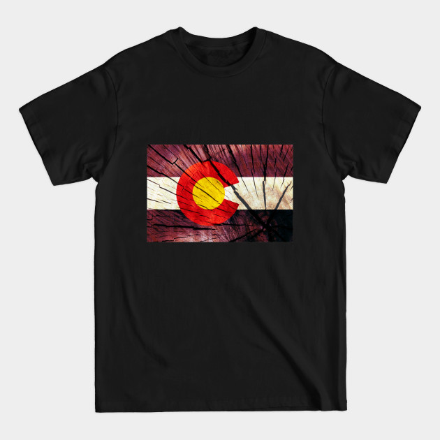 Disover Flag of Colorado – Tree Trunk Wood - Colorado - T-Shirt