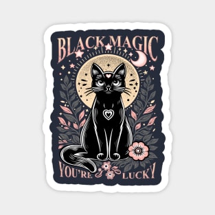 Black Magic Cat with Floral Ornaments Magnet