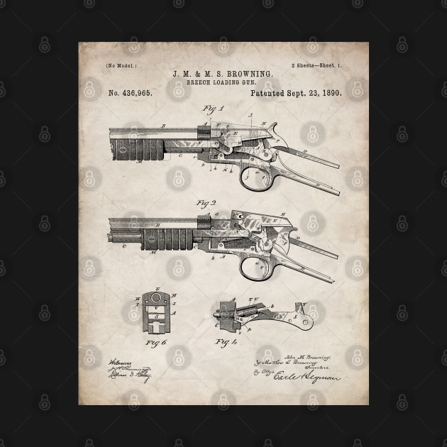 Browning Breach Rifle Patent - Gun Lover Gunsmith Art - Antique by patentpress