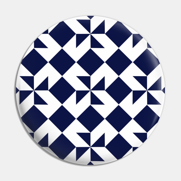 Navy Blue and White Colorado Patchwork Pattern Pin by Nuletto