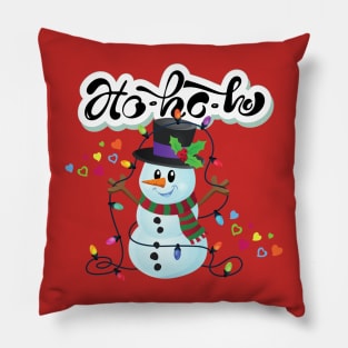 Snowman with Christmas lights - HO HO HO Pillow