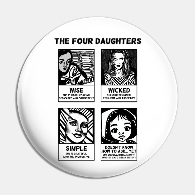 The Four Daughters - A Feminist Interpretation of the Four Sons in the Passover Hagaddah Pin by cuteandgeeky