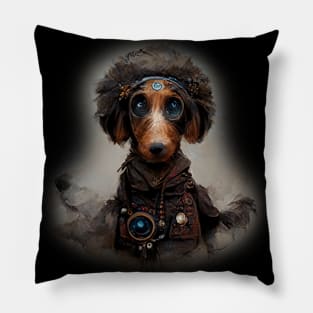 Dachshund Surreal Steampunk Artwork, Dog Lover Pillow