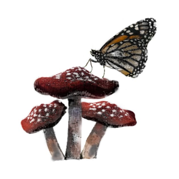 Monarch Butterfly & Mushrooms | Cottagecore | Dark Academia Gift by Journey Mills