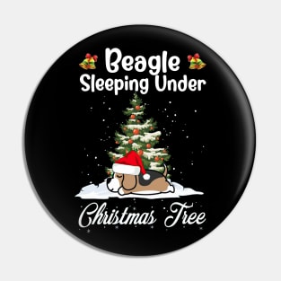 Beagle Sleeping Under Christmas Tree Funny Xmas Dog Lover Pin