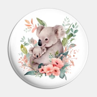 Cute koala with flowers Pin