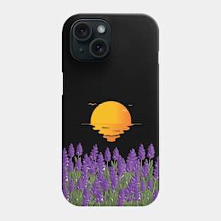 Cartoon beautiful sunset and lavenders Phone Case