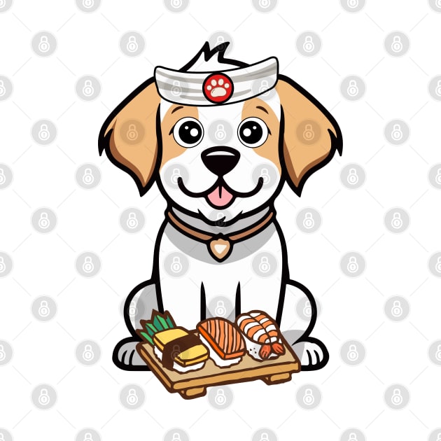 Funny happy dog is a sushi chef by Pet Station