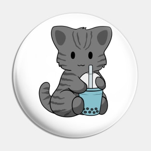 Black Stripped Cat Bubble Tea Pin