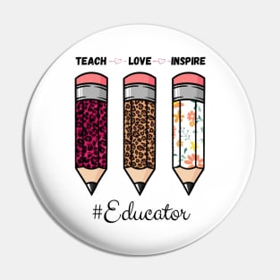 Teach Love Inspire, Back To School Pencil Educator Leopard Floral Gift For Teacher Pin