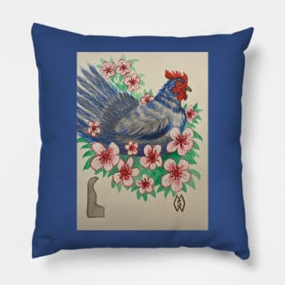 Delaware state bird and flower, the blue hen and peach blossom Pillow