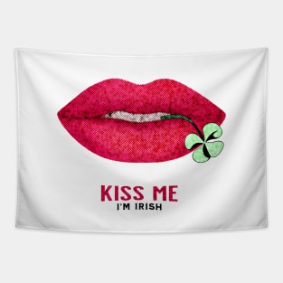 Kiss Me I'm Irish - Pop Culture Lips and Shamrock Leaf Tapestry