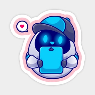 Cute Robot Holding Clipboard Cartoon Magnet