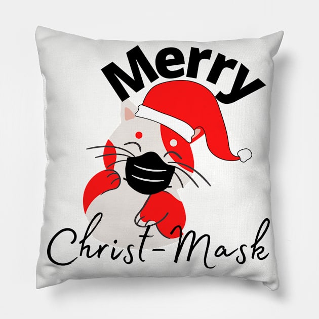 Merry Christ-Mask. Meowy Christmas, Funny 2020 Quarantine Cat Christmas Shirt, Sweater, Christmas Gift for Cat Lovers Pillow by kissedbygrace