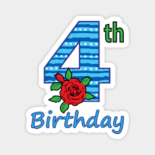 4th Floral - 4th Birthday - Flower - Floral - Birthday Party gift Magnet