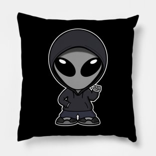 Gray Alien With Fist Raised Pillow