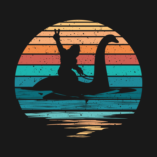 Bigfoot Sasquatch Riding Loch Ness Monster by TheDesignDepot