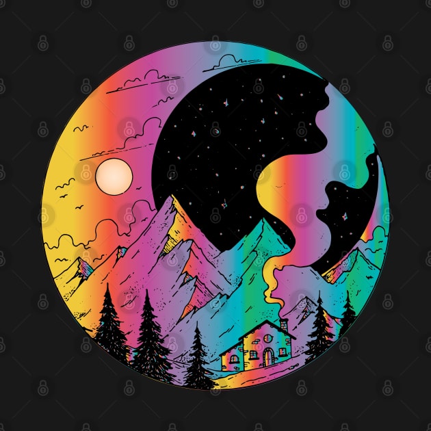 retro moon and stars mountains by lazykitty