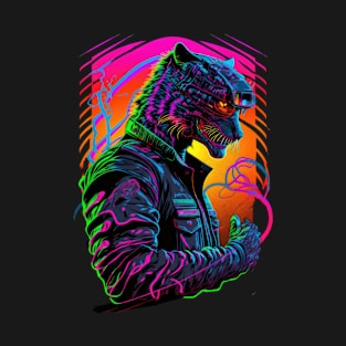 Neon vibrant wildcat panther in the 80s T-Shirt