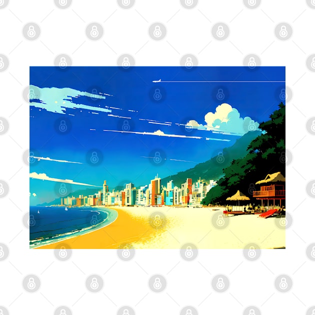 Japan, Okinawa, anime city on the bay — City Pop art, anime landscape poster by Synthwave1950