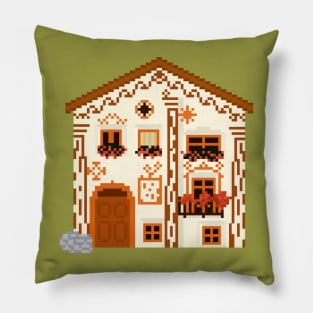 Flowery Cottage Pixel Art Pillow