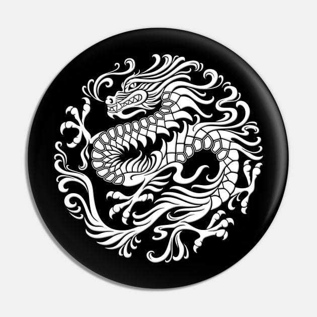 Traditional White Chinese Dragon Circle Pin by jeffbartels