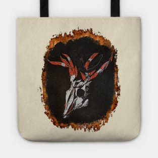 Wendigo Skull traditional media decoupage burned wood scary cryptid deer monster skeleton skinwalker native american legend Tote