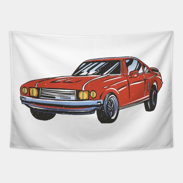 Classic Car Blue t shirt Tapestry by LindenDesigns