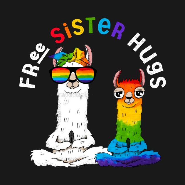 Free Sister Hugs Llama Shirt Gay Pride LGBT Rainbow Flag T-Shirt by Kaileymahoney