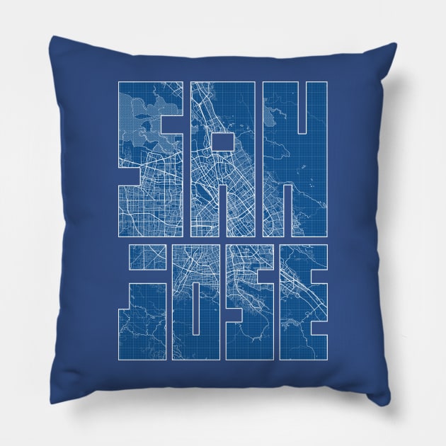 San Jose, USA City Map Typography - Blueprint Pillow by deMAP Studio