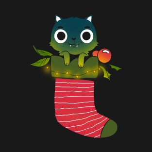 Black cat in a christmas stocking T-Shirt