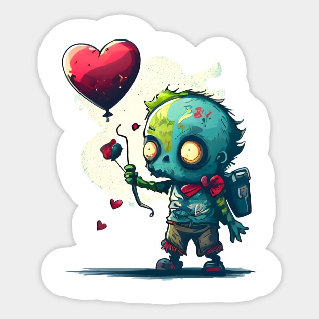 Cute Zombie Lost Heart Ballon or Sad Zombie and Balloon - Cute Zombie -  Sticker