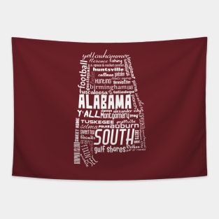 Alabama State Pride Word Cloud - White Tapestry