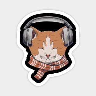 Cat  listen music Magnet