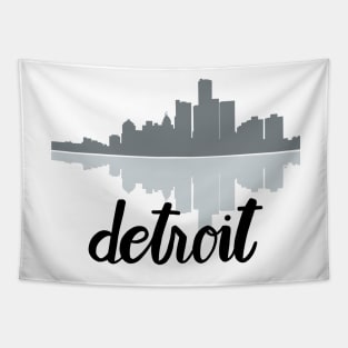 Detroit Skyline - Hand Lettered Gray Tapestry