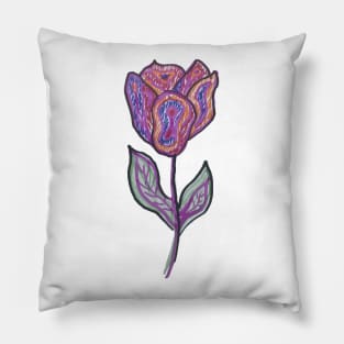 Colorful Tulip Flower Doodle Drawing Pillow