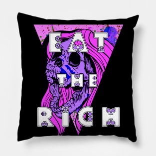 Eat the Rich Zombie Skull Purple Pillow