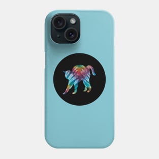 Stretching Tie-Dye Cat on Black Circle Phone Case