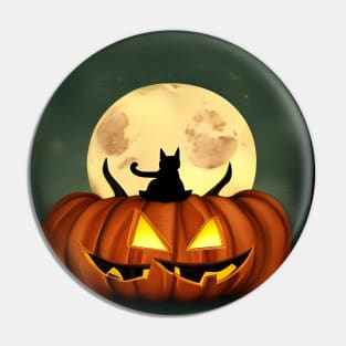 Black Cat Pumpkin Moon Pin