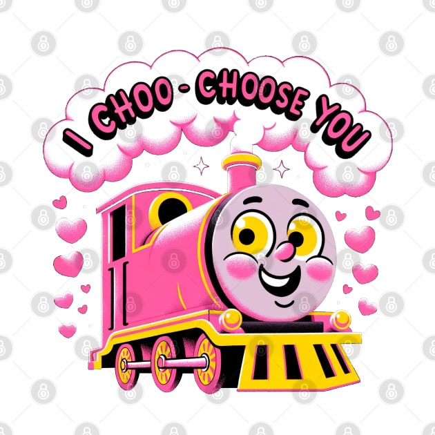 I Choo-Choose You: Adorable Pink Train Valentine's Day by Retro Travel Design