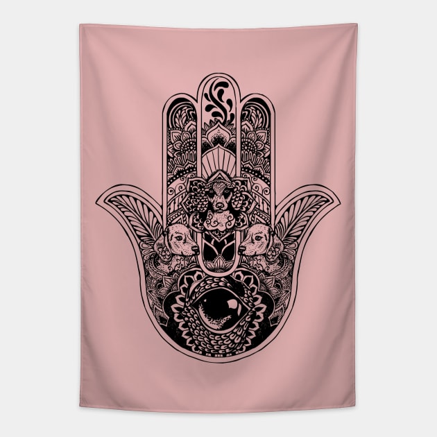 Hamsa Hand Dachsund Tapestry by huebucket