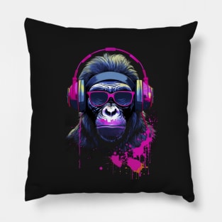 Graffiti-Inspired Chimpanzee Ink and Paint Splatters Pillow