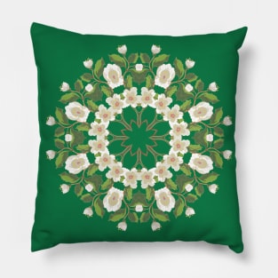 White Blossom Ornament Mandala Pillow