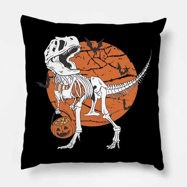 T Rex Halloween Trick Or Treating Dinosaur Pillow by UNDERGROUNDROOTS